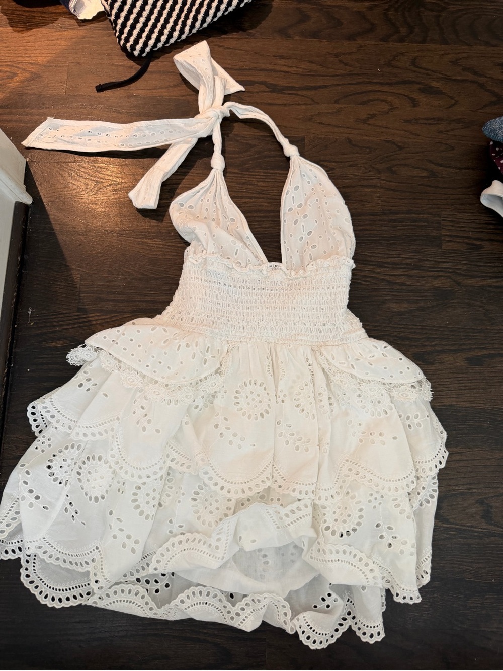 LoveShackFancy White Eyelet Halter Mini Dress - Picture 2 of 3